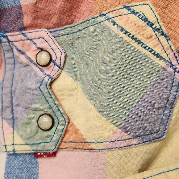 Levi's vintage blouse XS rainbow plaid cowgirl cut pockets snap buttons western - Picture 5 of 11